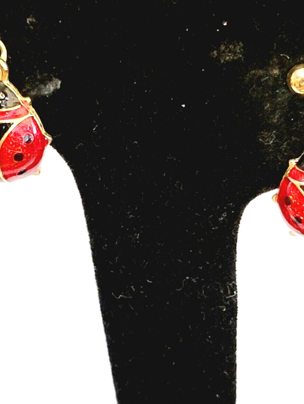 Vintage Ladybug Pierced Earrings‎ Dangles Enamel Gold-tone Insect Jewelry rp-